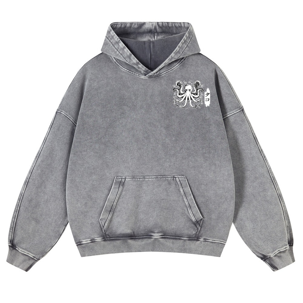 Octopus Vintage Washed Cotton Back Art Hoodie