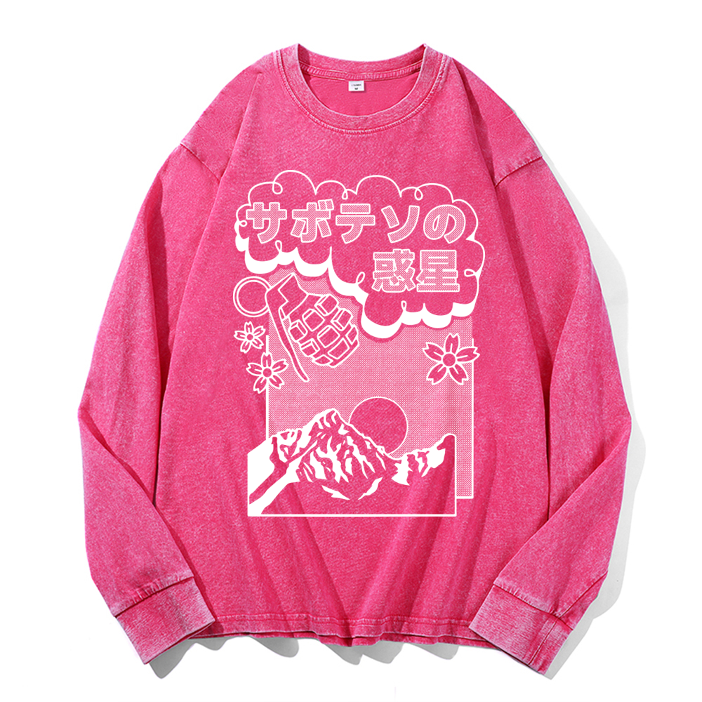 Sakura Vintage Cotton Wash Crewneck Long-Sleeve T-Shirt