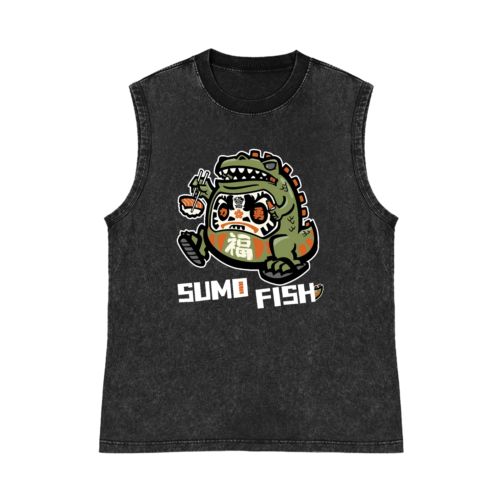 Sumo Fish Pure Cotton Wash-Dyed Sleeveless Tank Top
