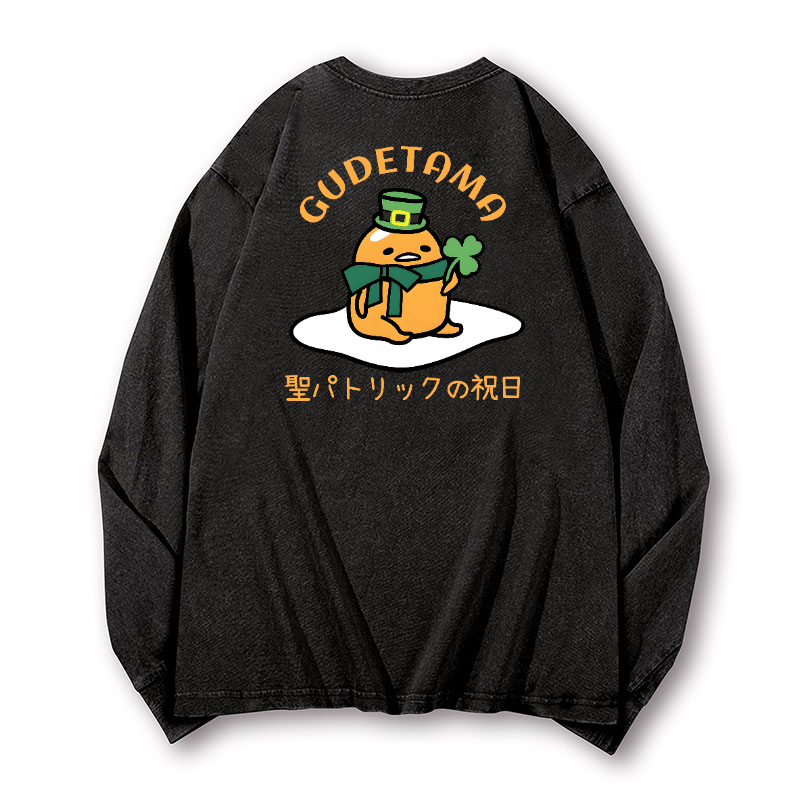 Egg Saint Patrick Vintage Washed Cotton Back Art Long-sleeve T-shirt
