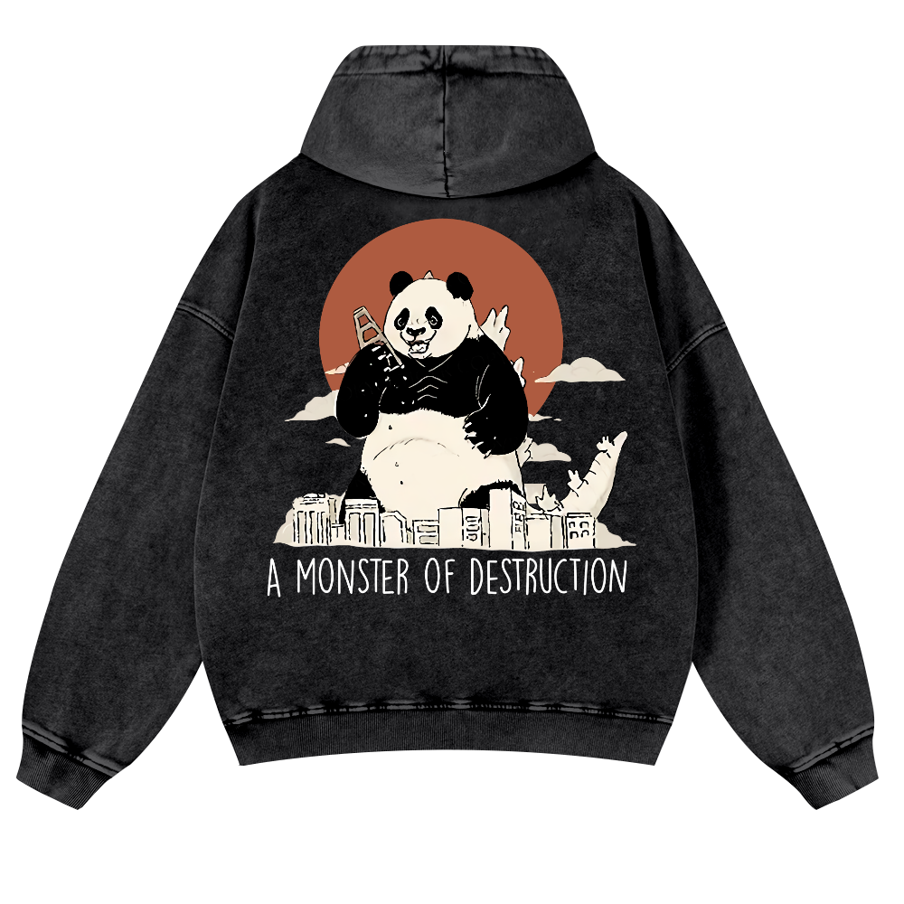 Panda Kaiju Vintage Washed Cotton Back Art Hoodie