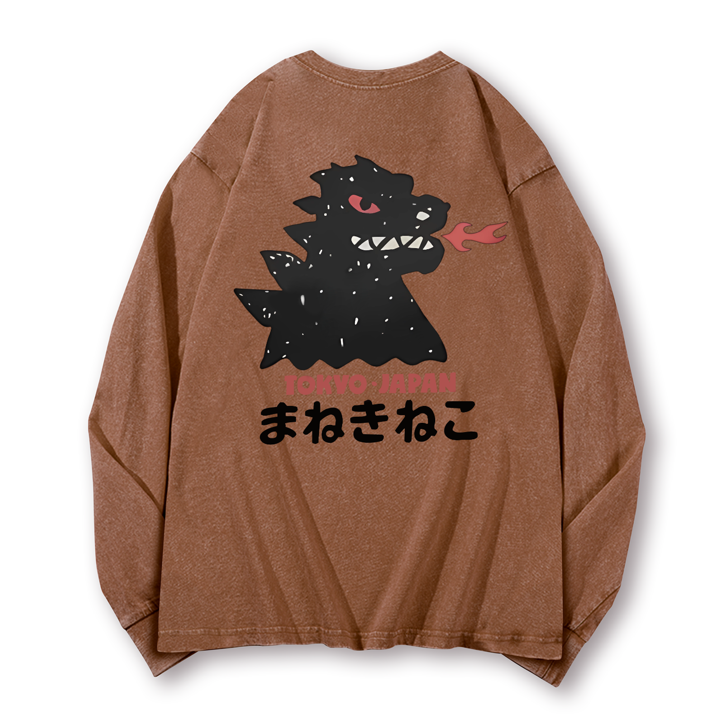 Kaiju Monster Tokyo Japan Vintage Washed Cotton Back Art Long-sleeve T-shirt