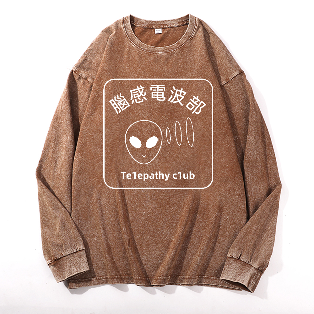 Telepathy Club Vintage Cotton Wash Crewneck Long-Sleeve T-Shirt