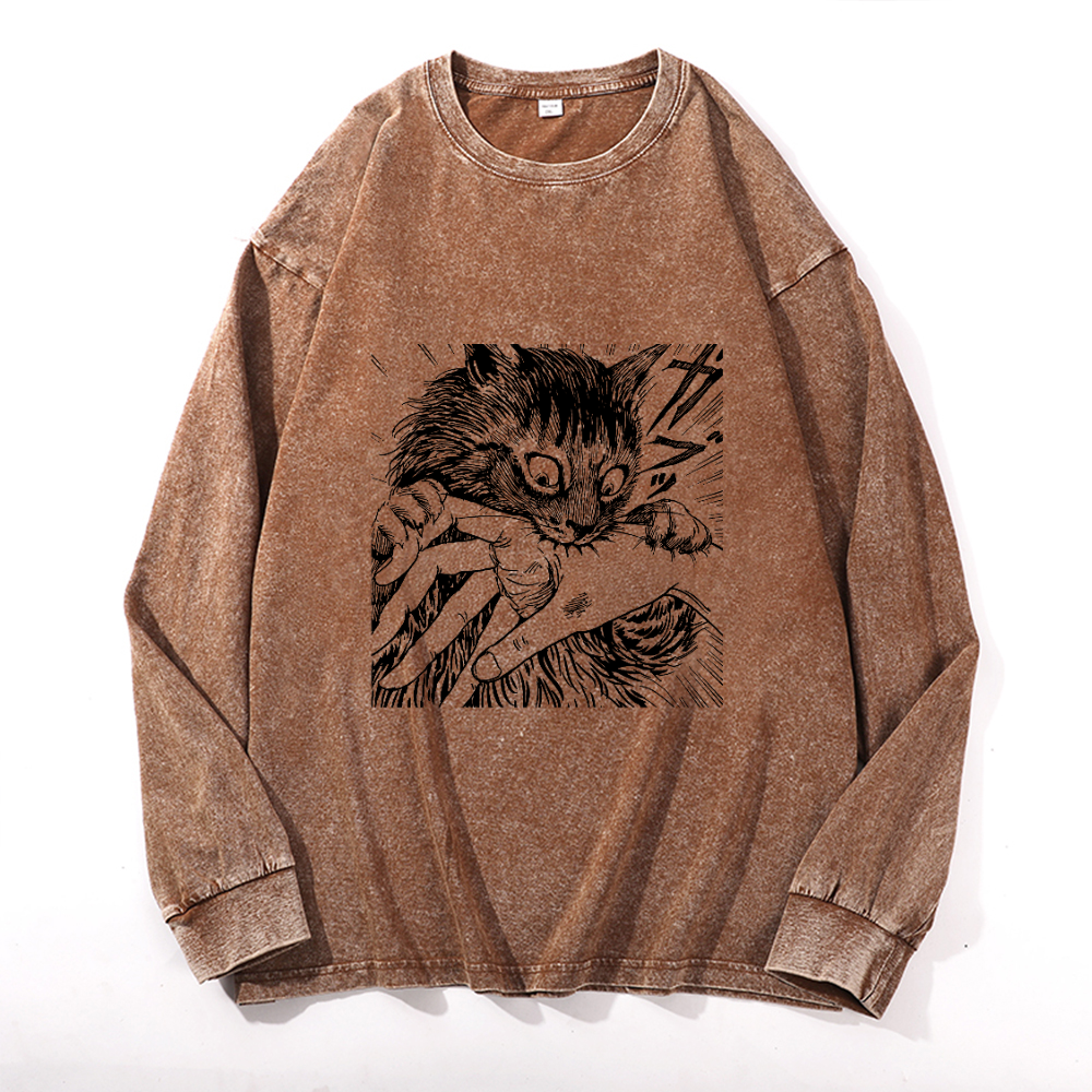 Vintage Cotton Wash Crewneck Long-Sleeve T-Shirt
