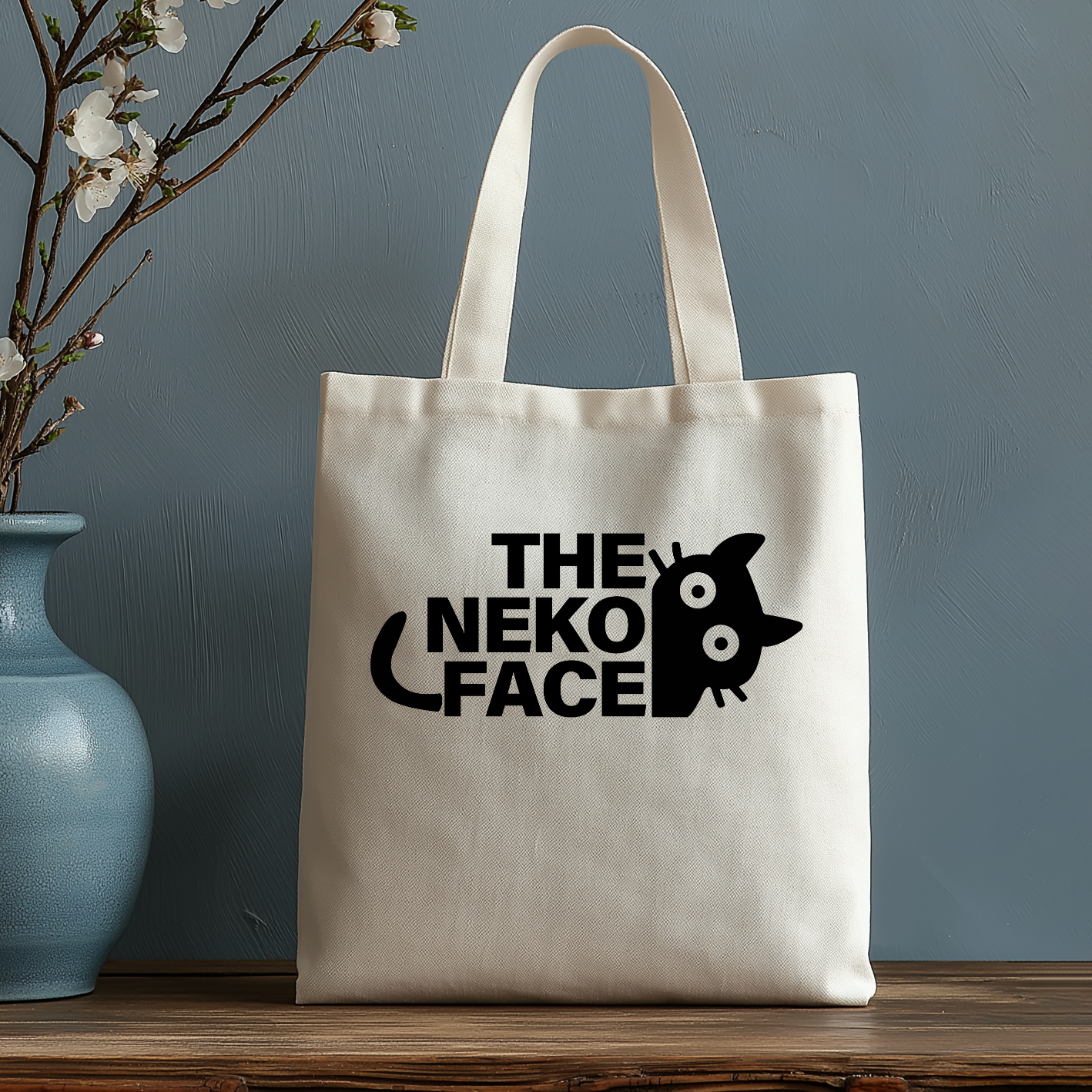 The Neko Face Japanese Style Canvas Tote Bag