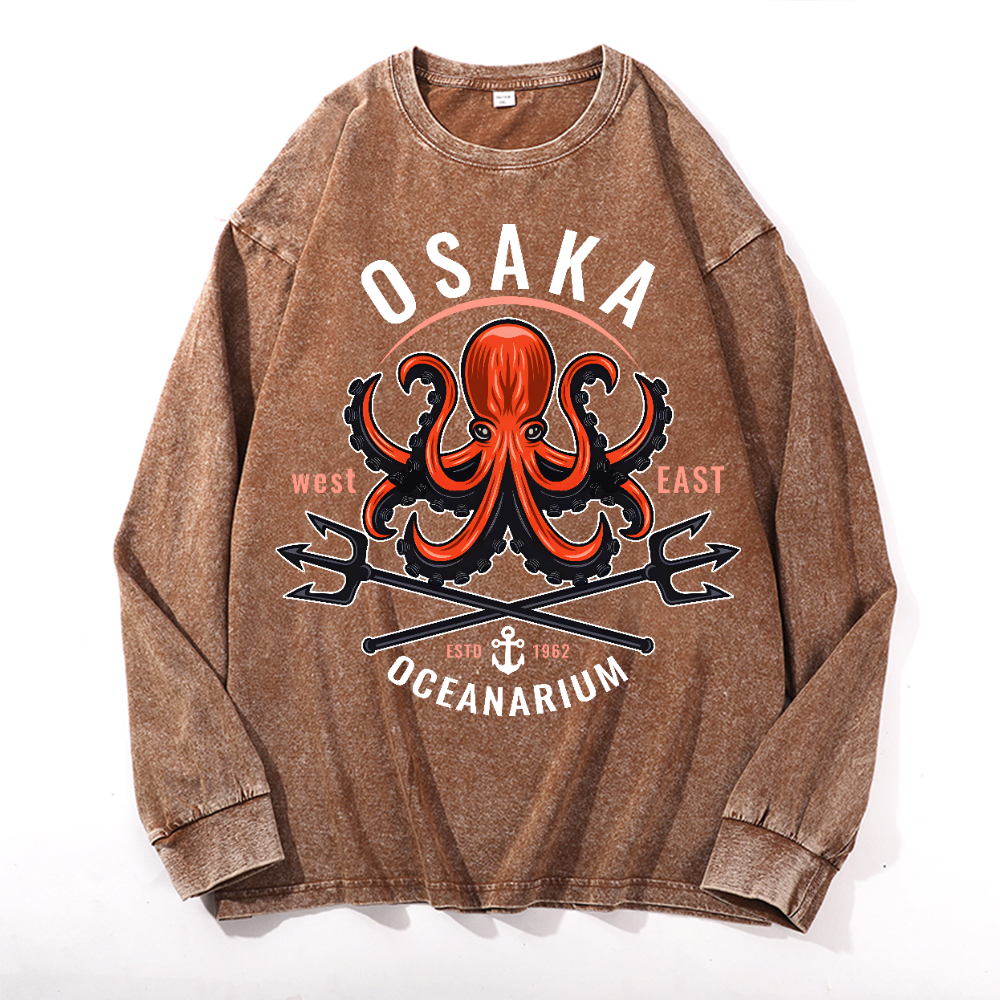 Osaka Octopus Vintage Cotton Wash Crewneck Long-Sleeve T-Shirt