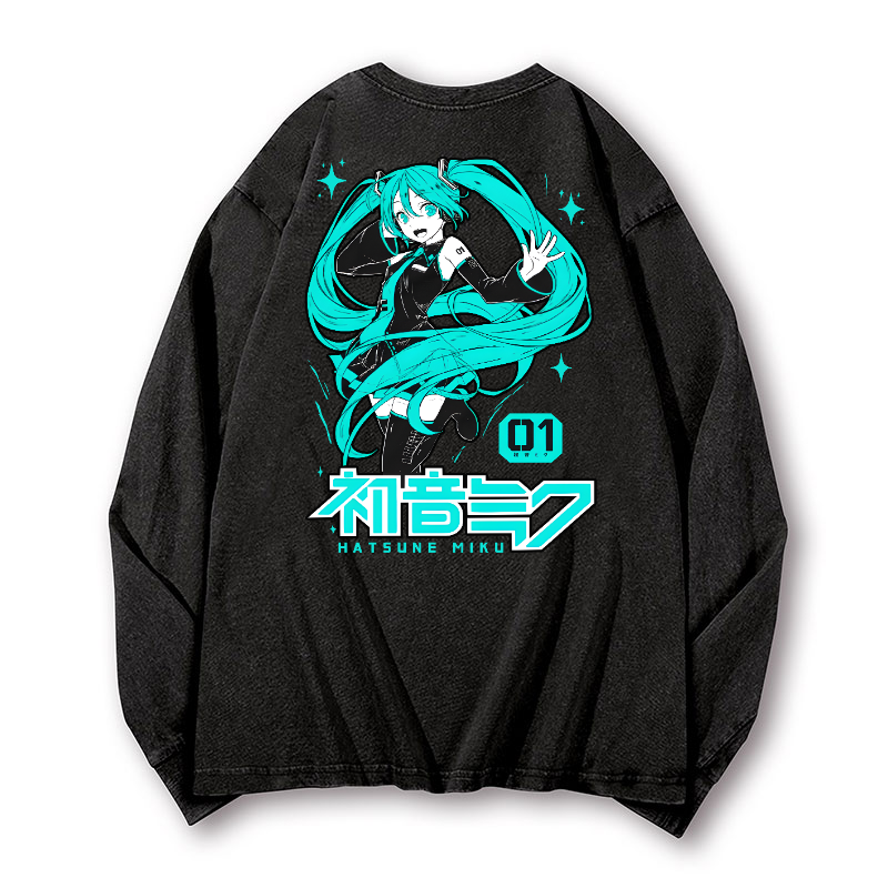 Hatsune Miku Vintage Washed Cotton Back Art Long-sleeve T-shirt