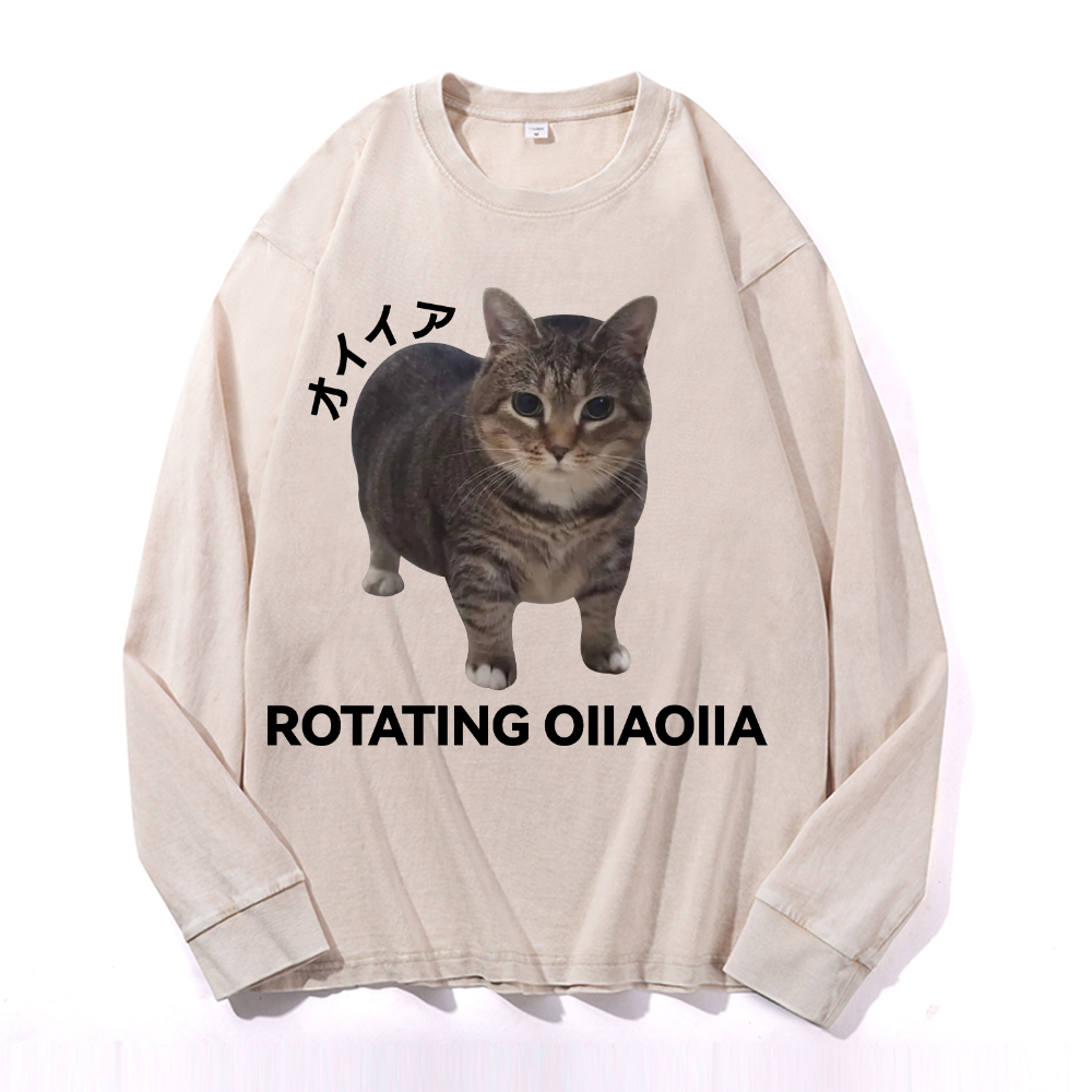 OIIA Cat Vintage Cotton Wash Long-sleeve T-shirt