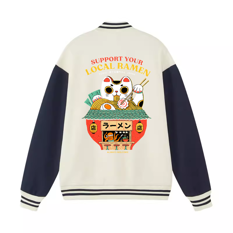 Lucky Cat Ramen Vintage Cotton Varsity Jacket