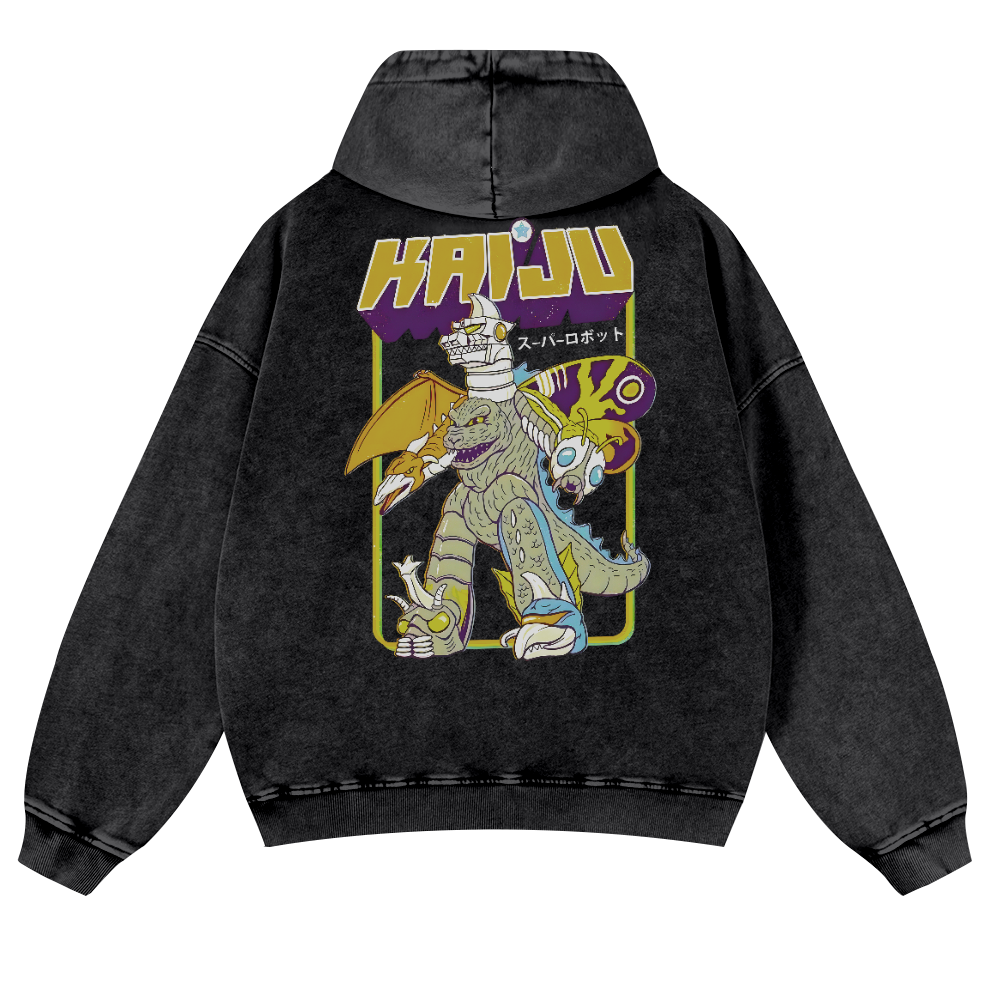 Kaiju Monster Vintage Washed Cotton Back Art Hoodie