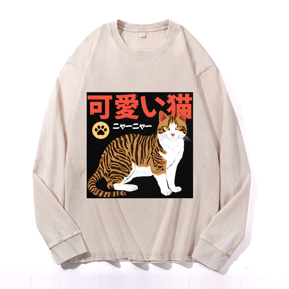 Vintage Cotton Wash Crewneck Long-Sleeve T-Shirt