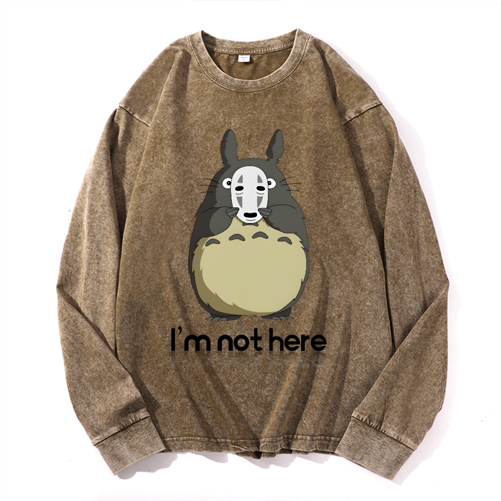 Ghibli Totoro No Face kaonashi Vintage Cotton Wash Long-sleeve T-shirt