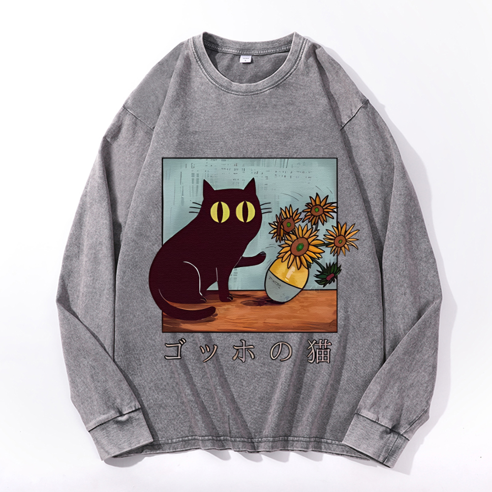 Vintage Cotton Wash Crewneck Long-Sleeve T-Shirt