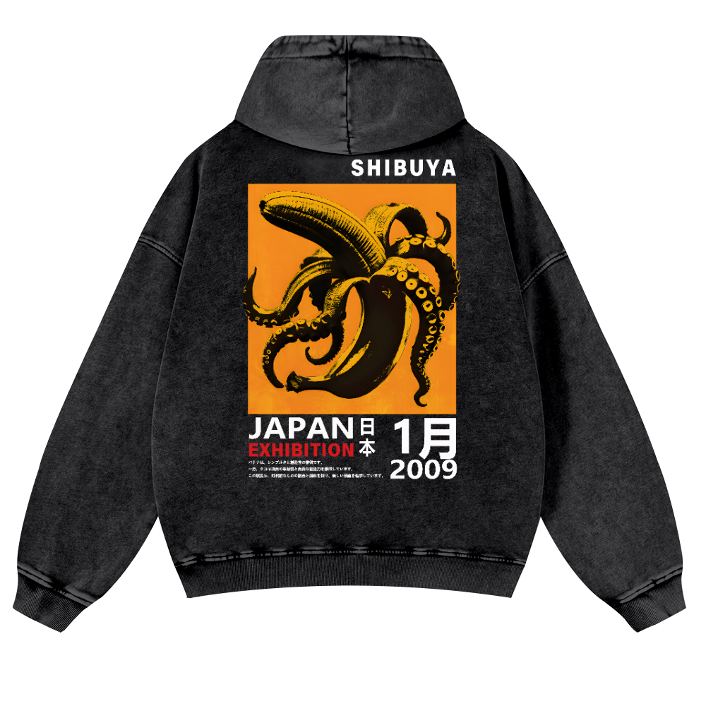 Shibuya Banana Octopus Vintage Washed Cotton Back Art Hoodie