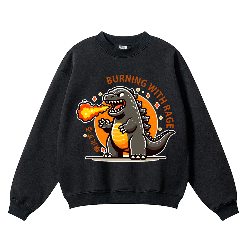 Burning Kaiju Vintage Cotton Blend Crewneck Sweatshirt