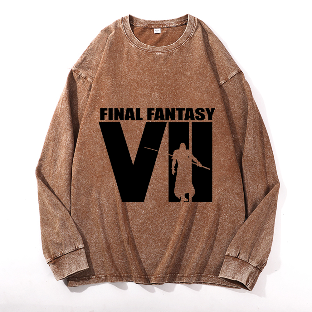 Vintage Cotton Wash Crewneck Long-Sleeve T-Shirt
