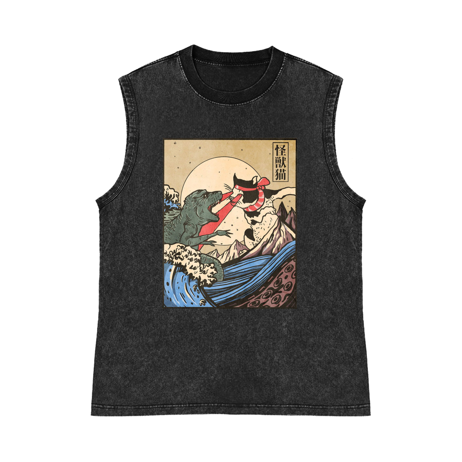 Cat Monster Wave Pure Cotton Wash-Dyed Sleeveless Tank Top