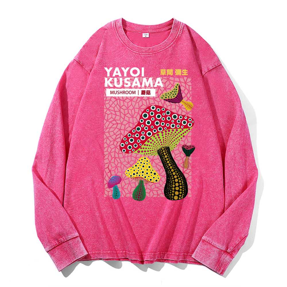 Yayoi Kusama Mushroom Vintage Cotton Wash Long-sleeve T-shirt