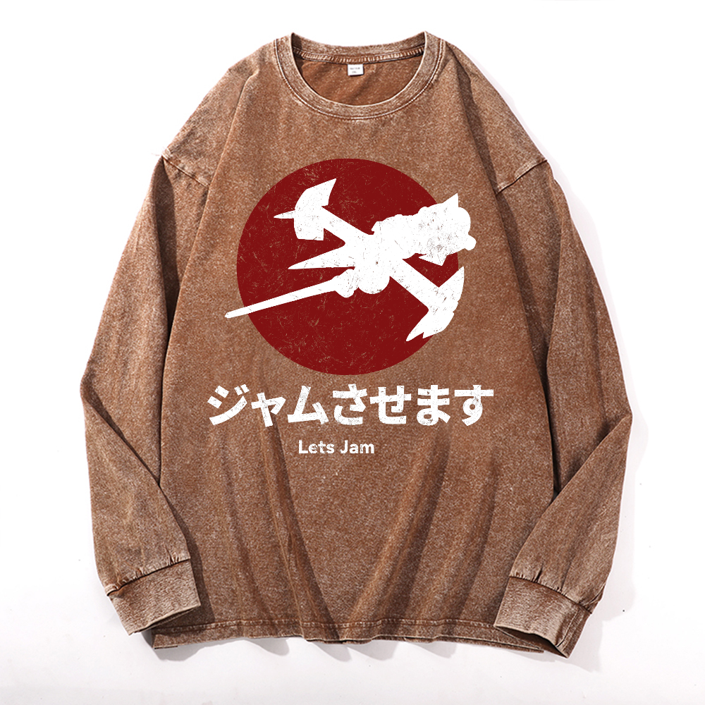 Cowboy Bebop Vintage Cotton Wash Crewneck Long-Sleeve T-Shirt
