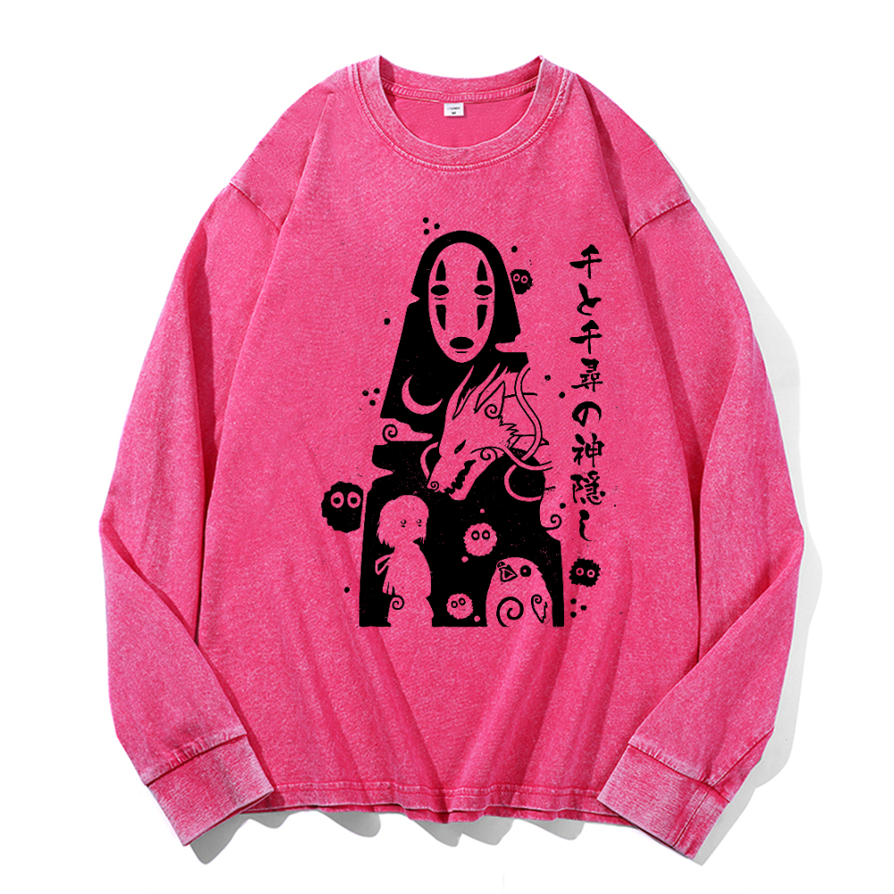 Ghibli No Face Kaonashi Vintage Cotton Wash Long-sleeve T-shirt
