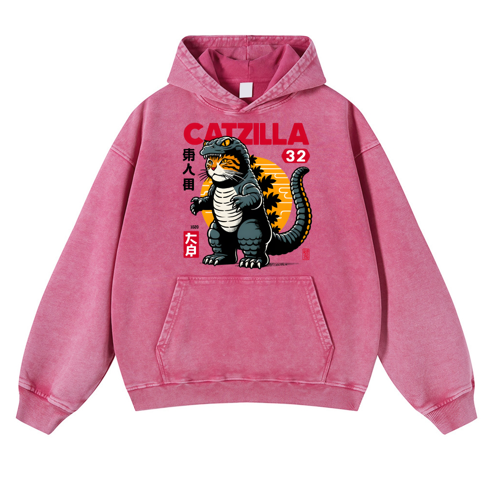 Catzilla Cat Kaiju Vintage Washed Thick Cotton Hoodie