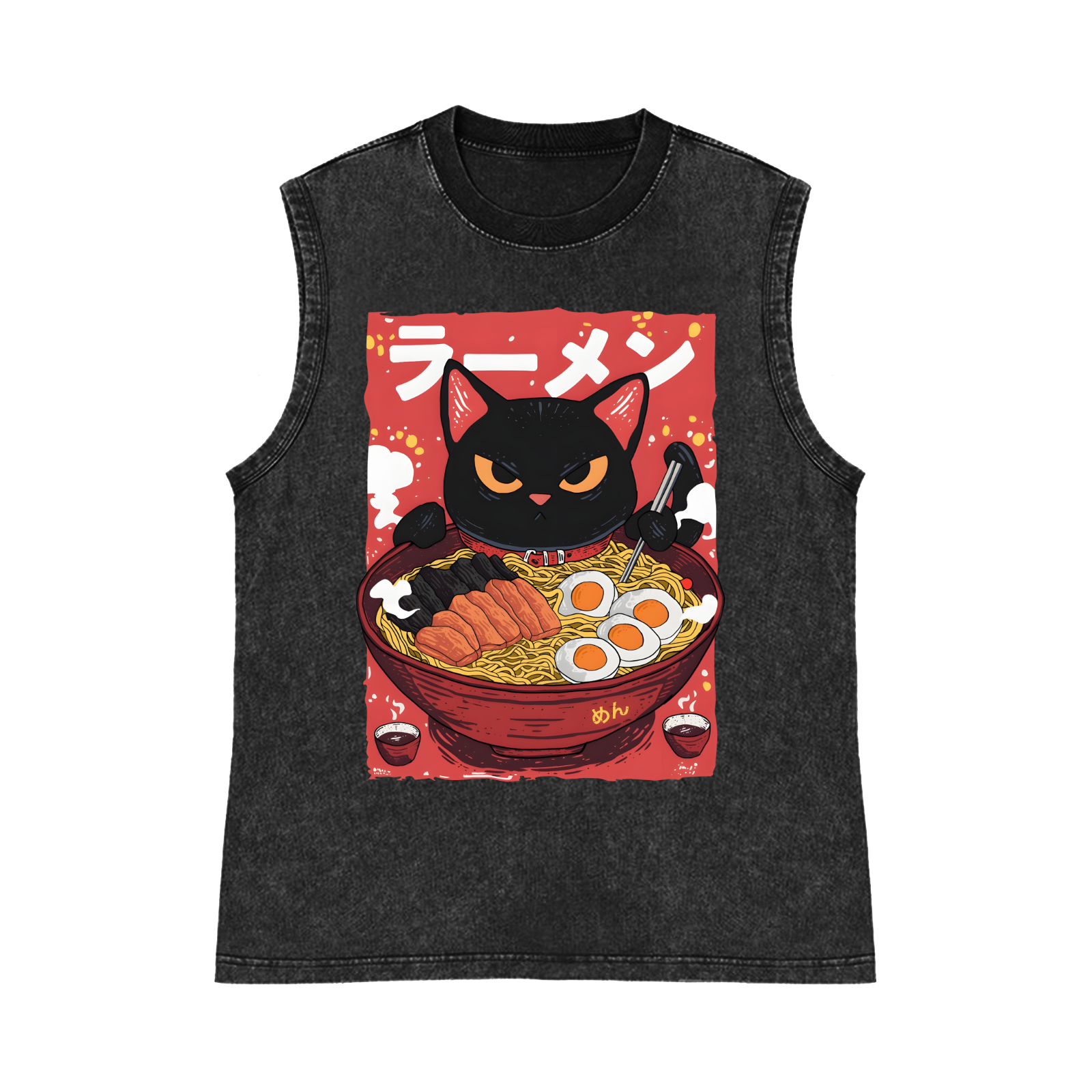 Ramen Cat Pure Cotton Wash-Dyed Sleeveless Tank Top