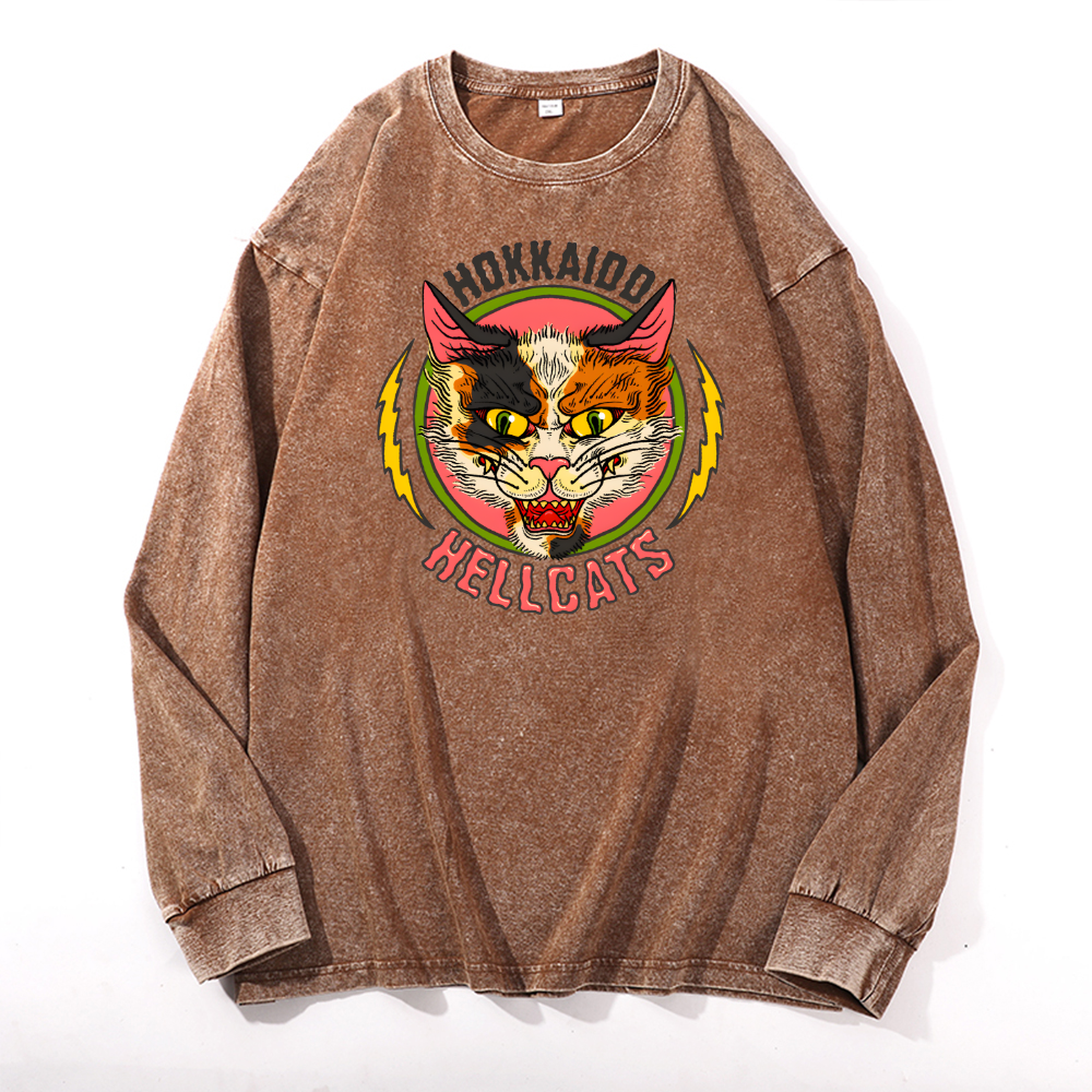 Hokkaido Hellcats Vintage Cotton Wash Crewneck Long-Sleeve T-Shirt