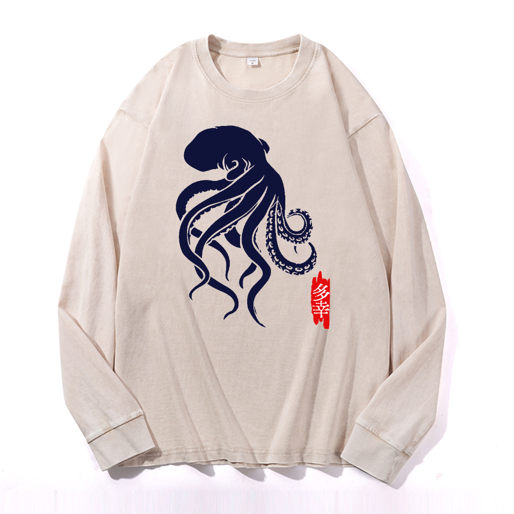 Octopus Vintage Cotton Wash Long-sleeve T-shirt