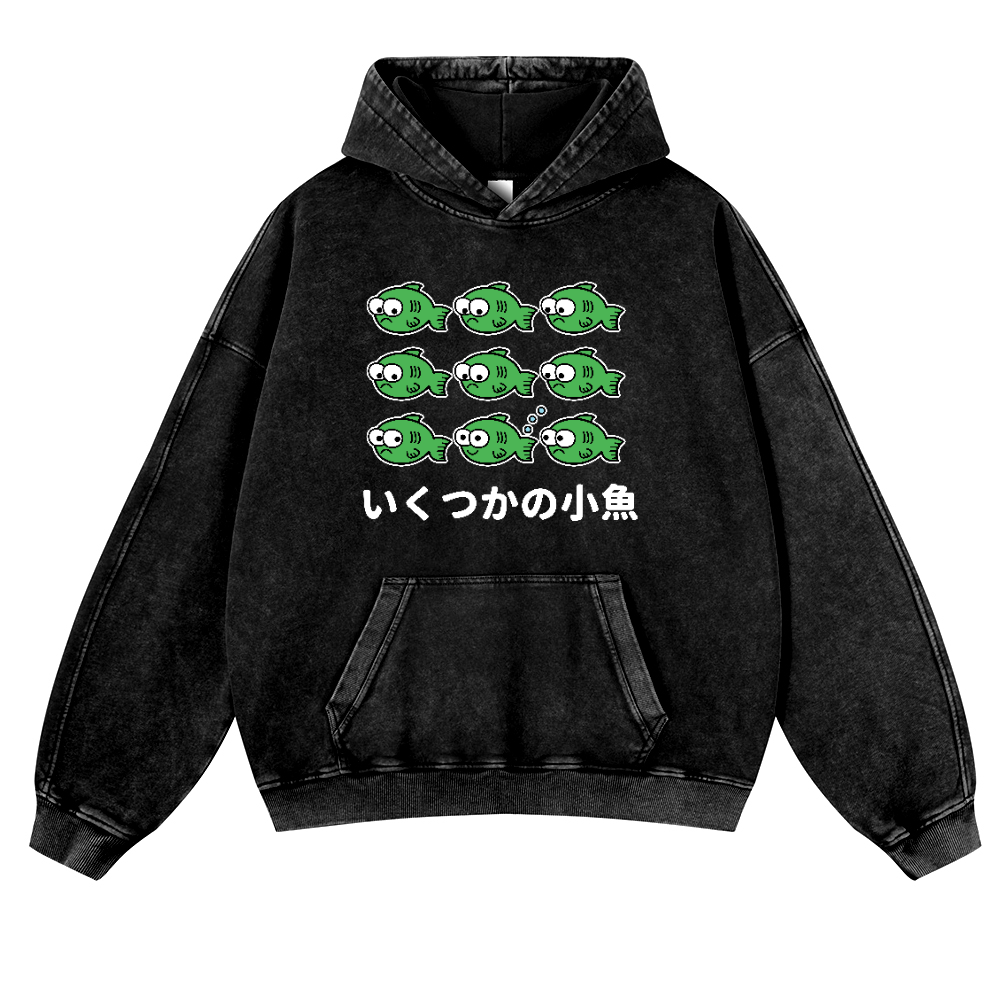 Fish Vintage Washed Thick Cotton Hoodie