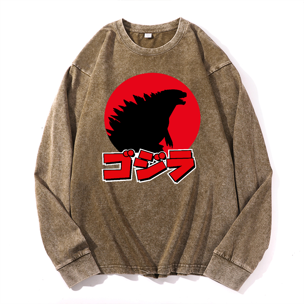 Kaiju Vintage Cotton Wash Crewneck Long-Sleeve T-Shirt