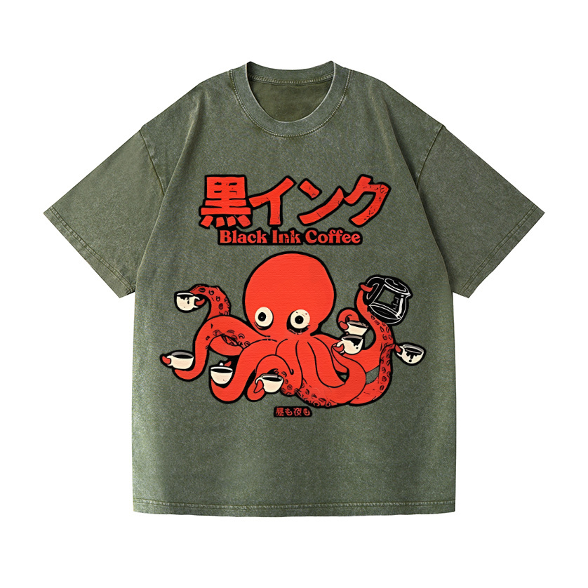 Octopus Coffee Vintage Wash Japanese Design T-Shirt