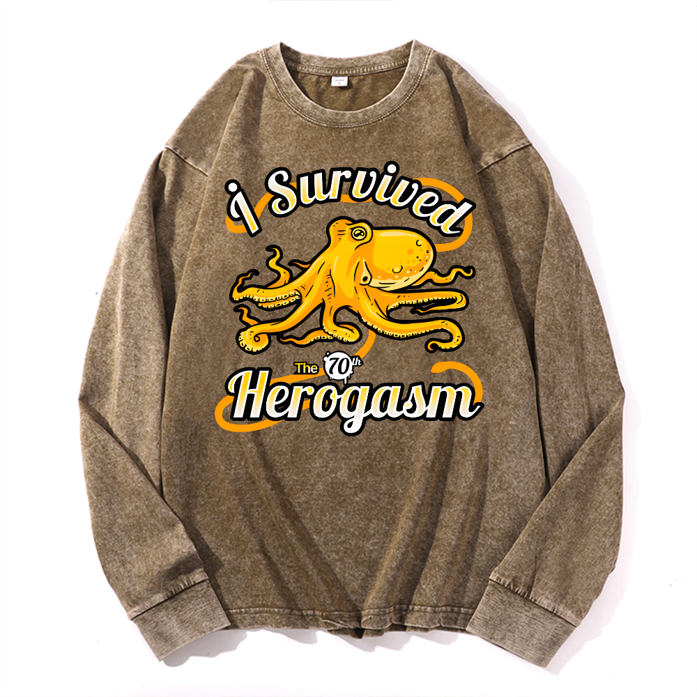 Octopus Vintage Cotton Wash Crewneck Long-Sleeve T-Shirt