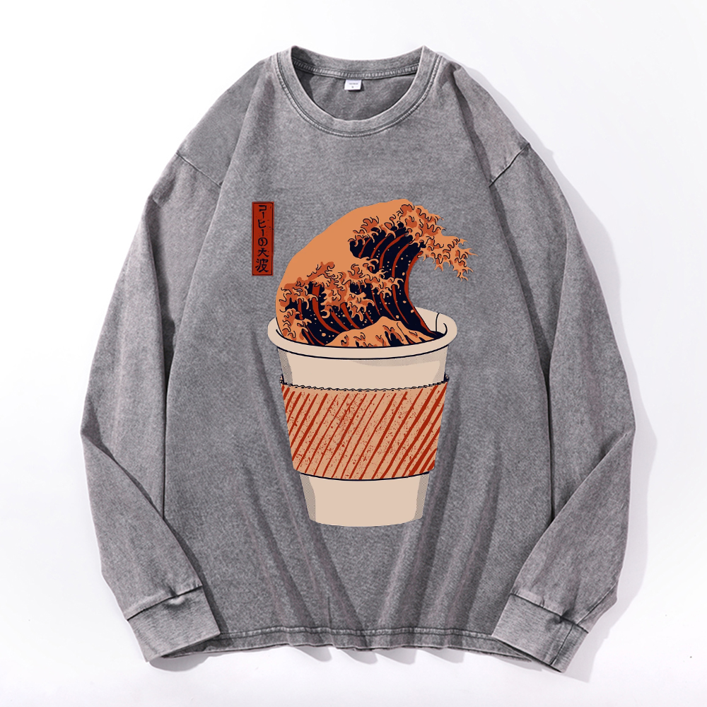 Vintage Cotton Wash Crewneck Long-Sleeve T-Shirt