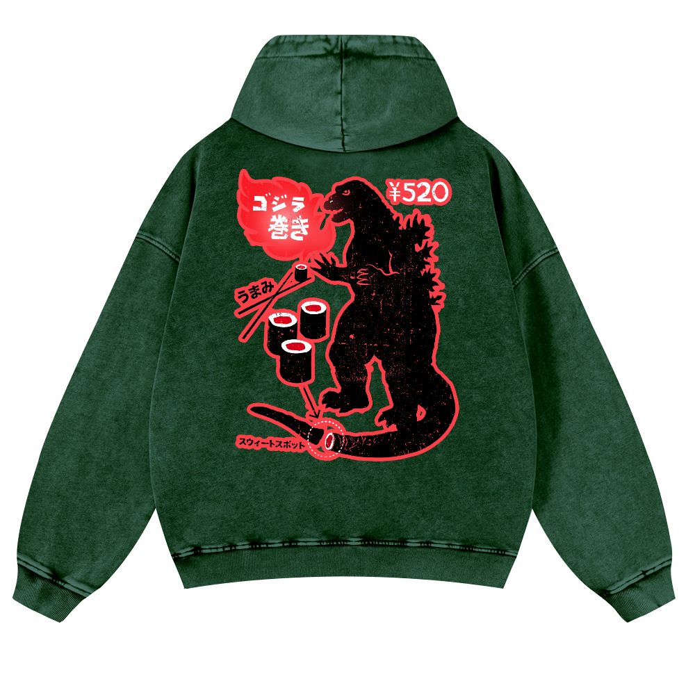 Kaiju Sushi Vintage Washed Cotton Back Art Hoodie