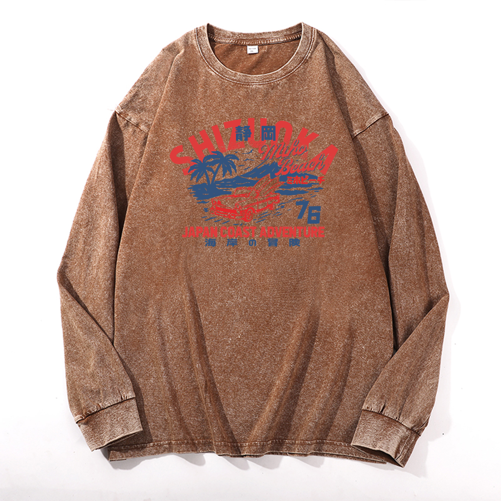 Japan Coast Adventure Vintage Cotton Wash Crewneck Long-Sleeve T-Shirt