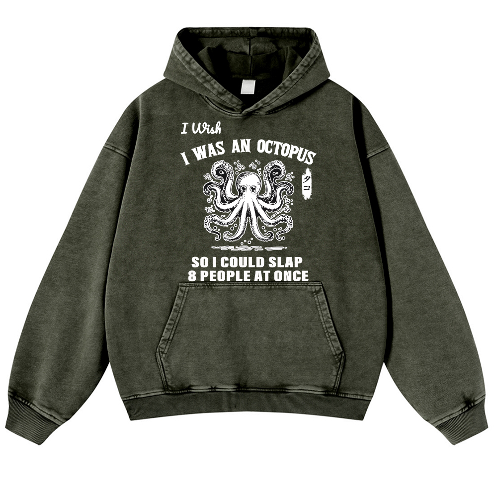 Octopus Vintage Washed Thick Cotton Hoodie