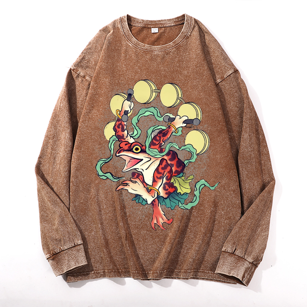Frog Vintage Cotton Wash Crewneck Long-Sleeve T-Shirt