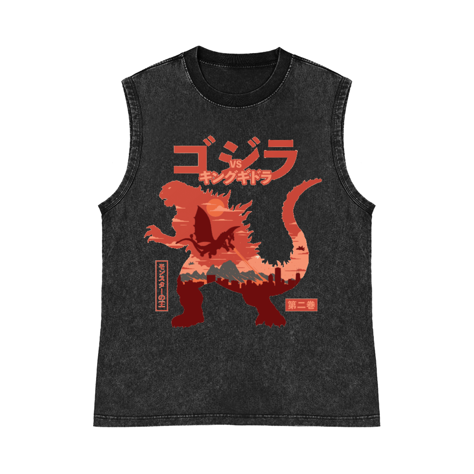 Kaiju vs. King Ghidorah Showdown Pure Cotton Wash-Dyed Sleeveless Tank Top