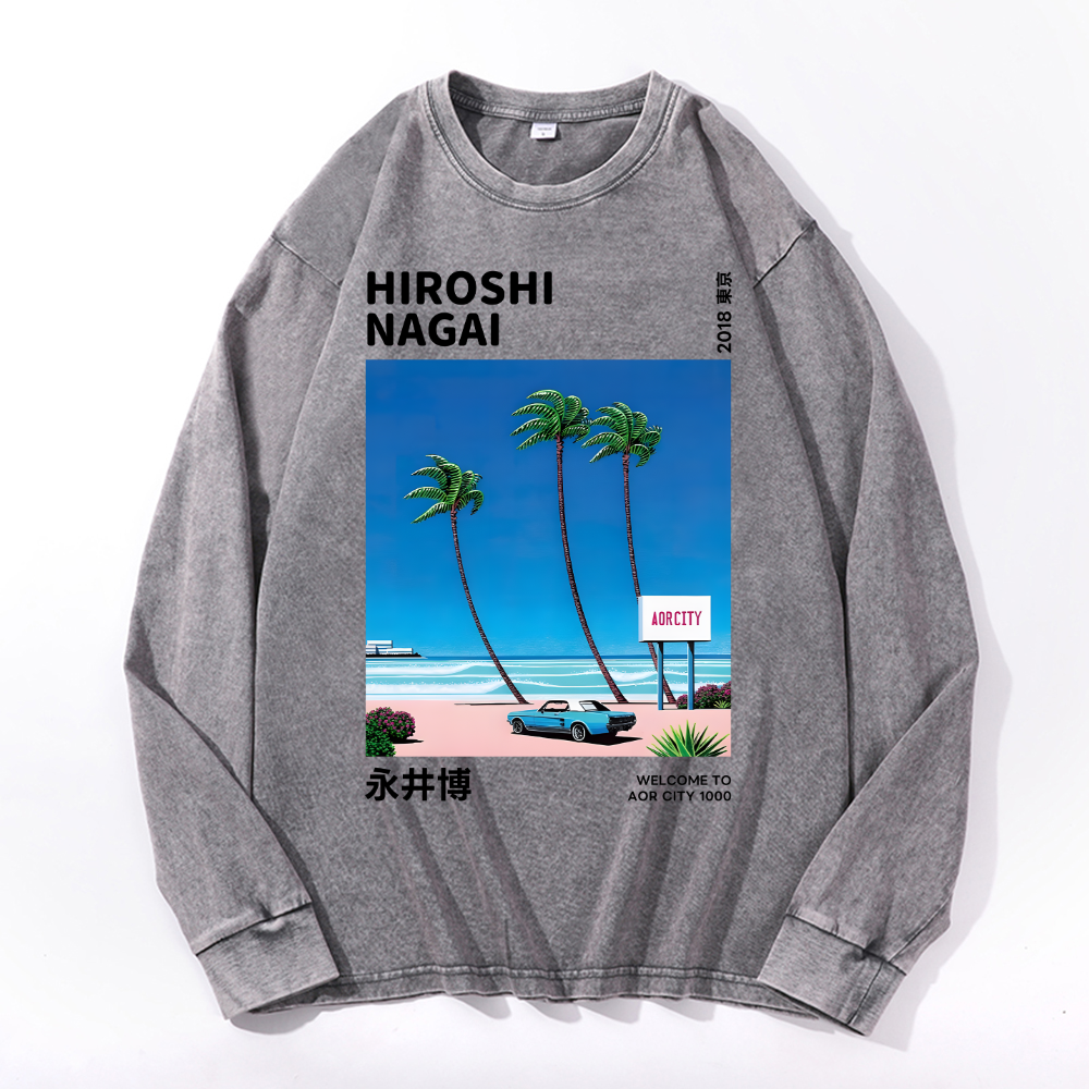 Hiroshi Nagai Vintage Cotton Wash Crewneck Long-Sleeve T-Shirt