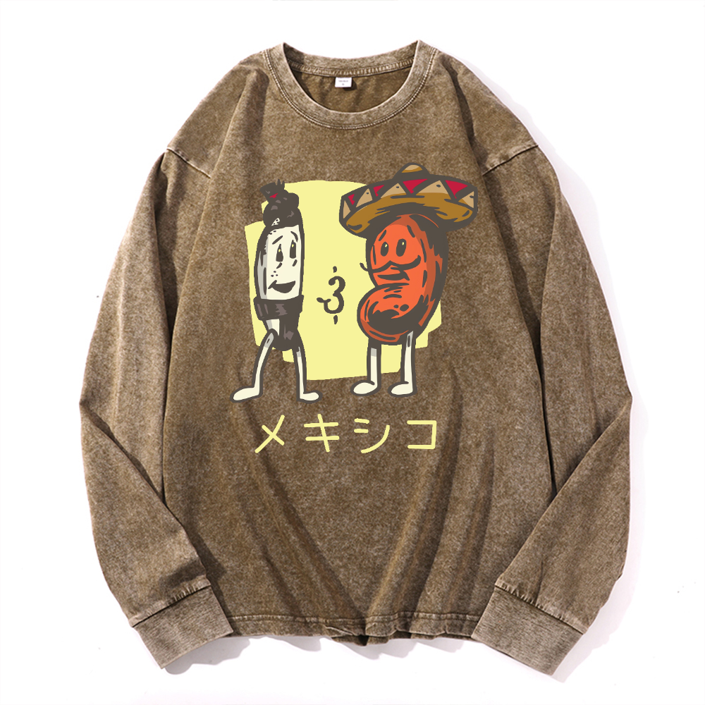Mexico Vintage Cotton Wash Crewneck Long-Sleeve T-Shirt