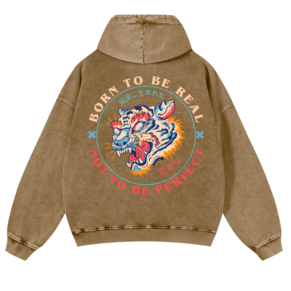 Tiger Vintage Washed Cotton Back Art Hoodie
