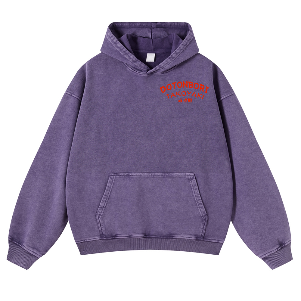 Osaka Dotonbori Octopus Vintage Washed Cotton Back Art Hoodie
