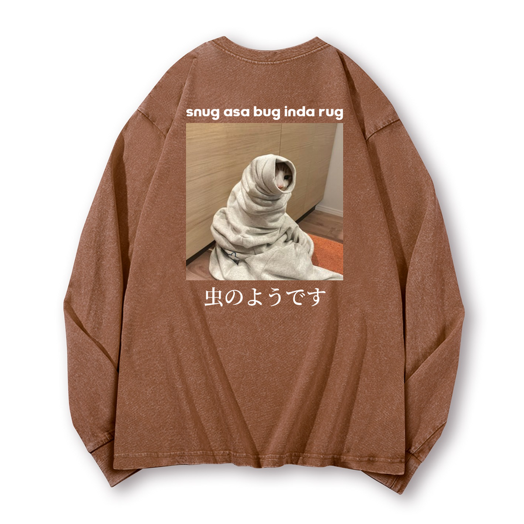 Snug Cat Vintage Washed Cotton Back Art Long-sleeve T-shirt