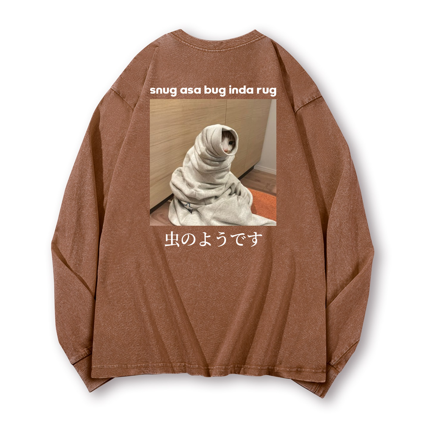 Snug Cat Vintage Washed Cotton Back Art Long-sleeve T-shirt