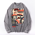 Yayoi Kusama Mushroom Vintage Cotton Wash Crewneck Long-Sleeve T-Shirt
