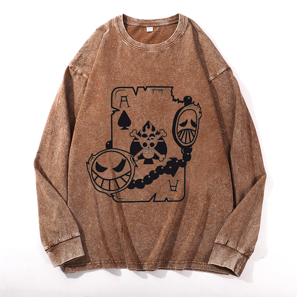 Vintage Cotton Wash Crewneck Long-Sleeve T-Shirt