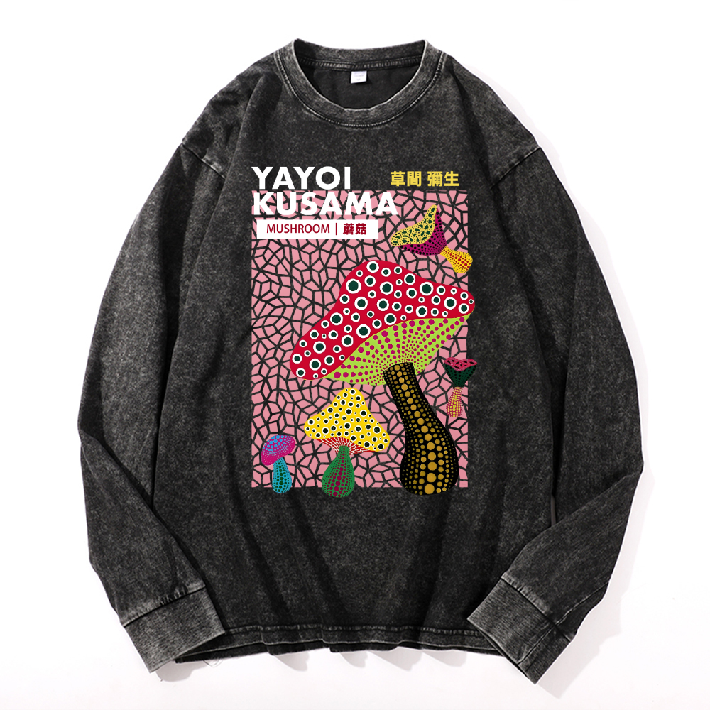 Yayoi Kusama Mushroom Vintage Cotton Wash Long-sleeve T-shirt