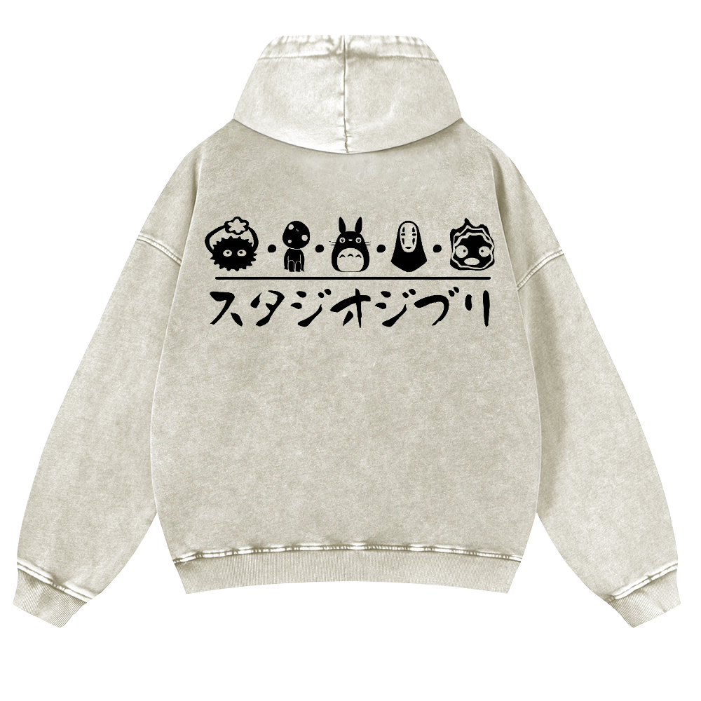 Ghibli Totoro No Face Kaonashi Vintage Washed Cotton Back Art Hoodie