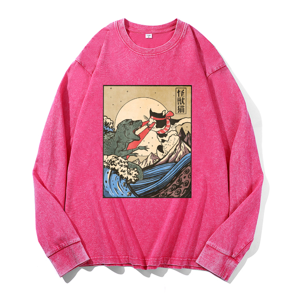 Vintage Cotton Wash Crewneck Long-Sleeve T-Shirt