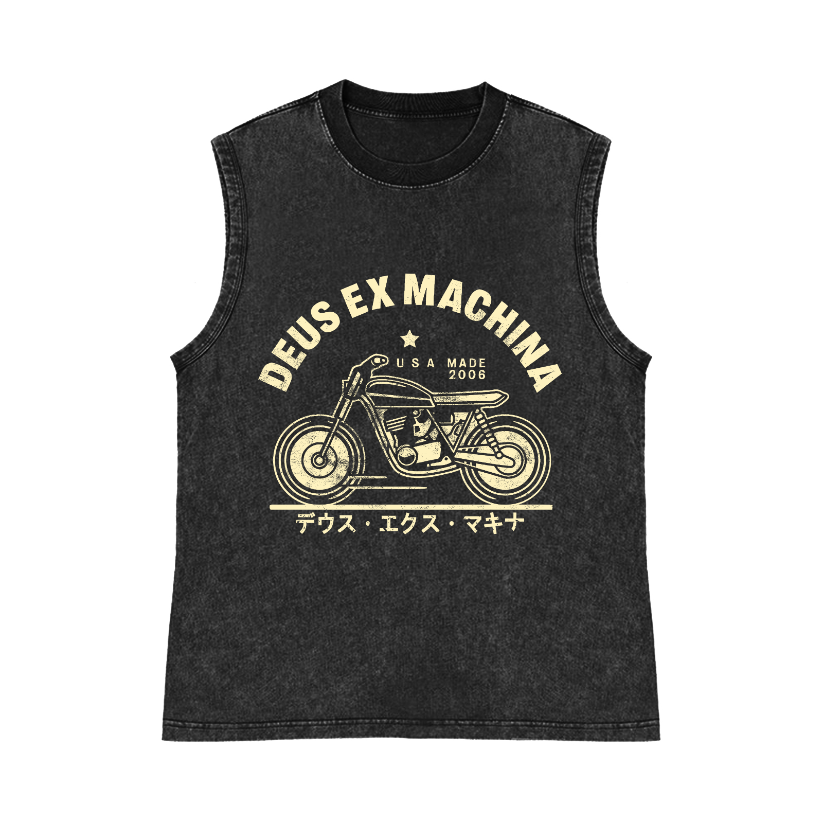 Deux Ex Machina Motorcycle Bike Pure Cotton Wash-Dyed Sleeveless Tank Top